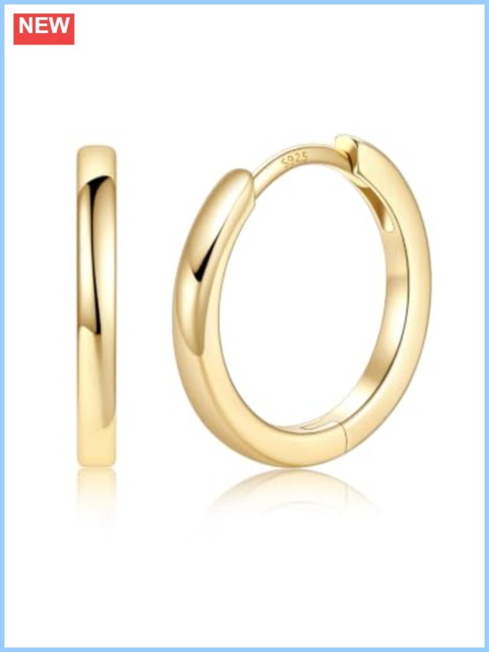 14K Gold Plated Huggie Hoop Earrings Small 12MM 925 Sterling Silver Posts